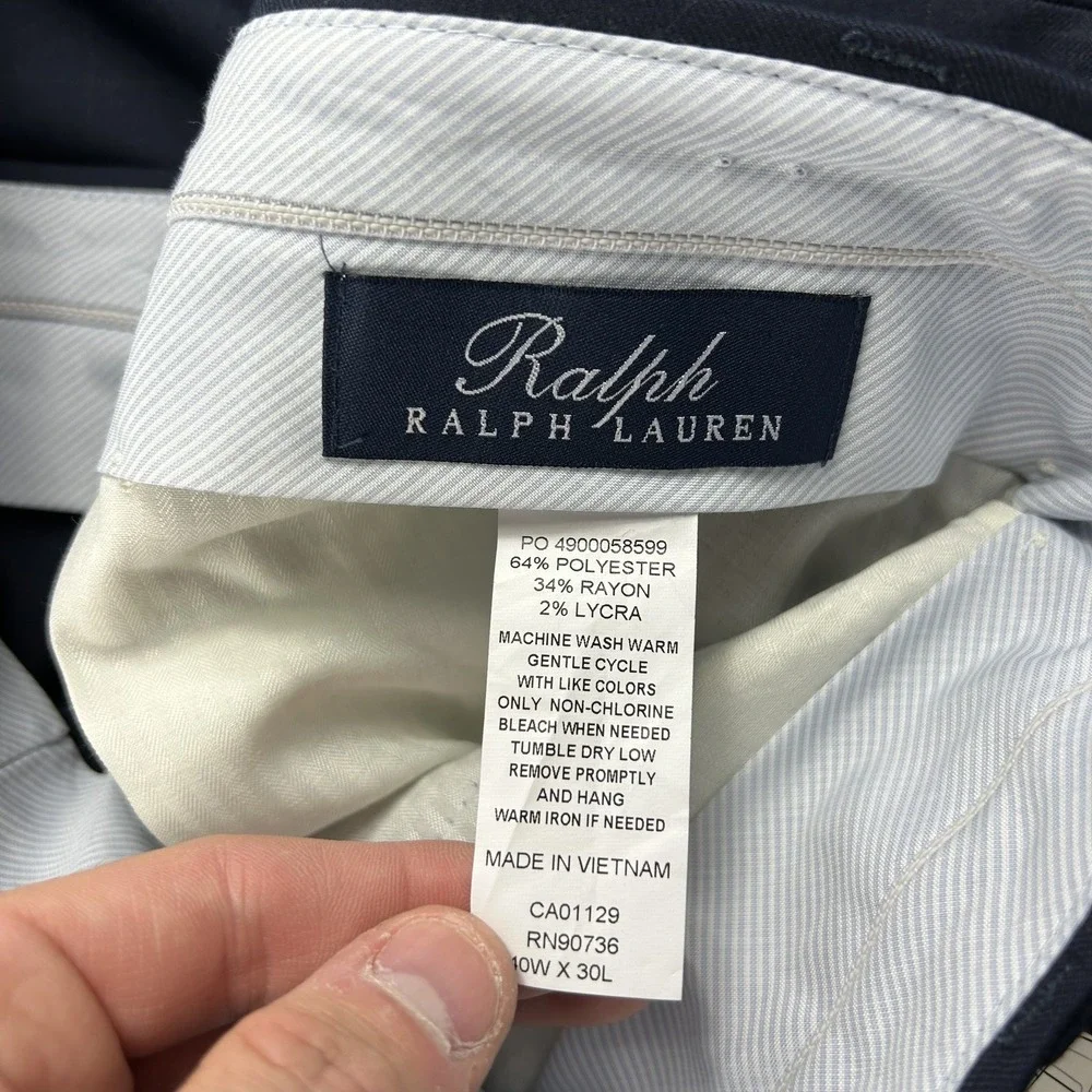 Ralph Lauren Dress Pants Mens‎ 40x30 Navy Blue Comfort Flex Performance Pleated